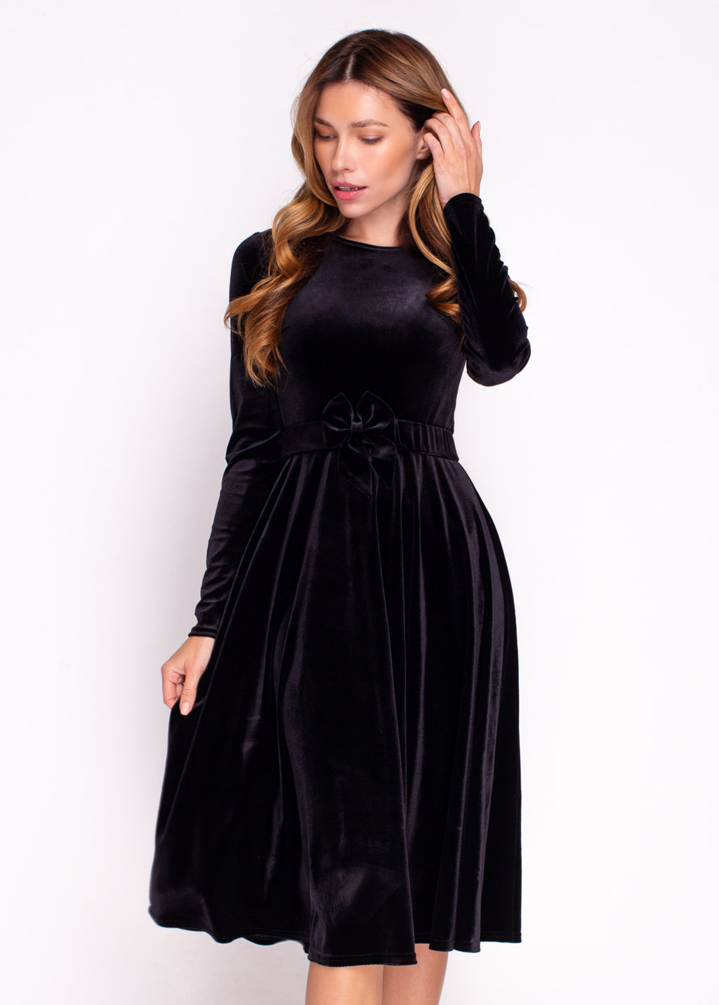 Black velvet dress with belt