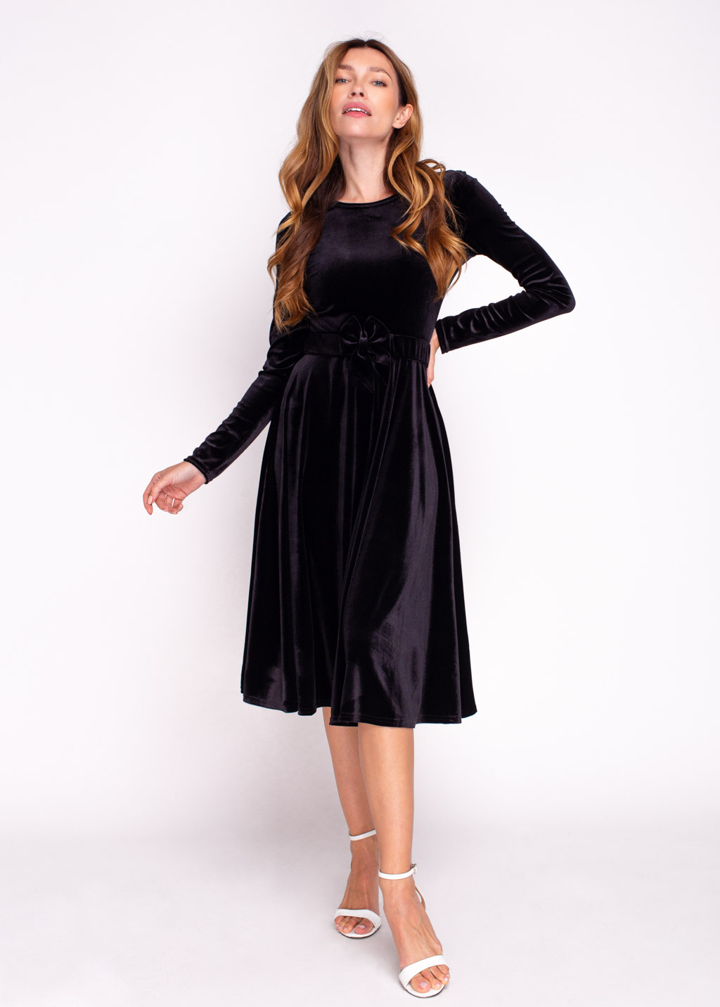 Black velvet dress with belt