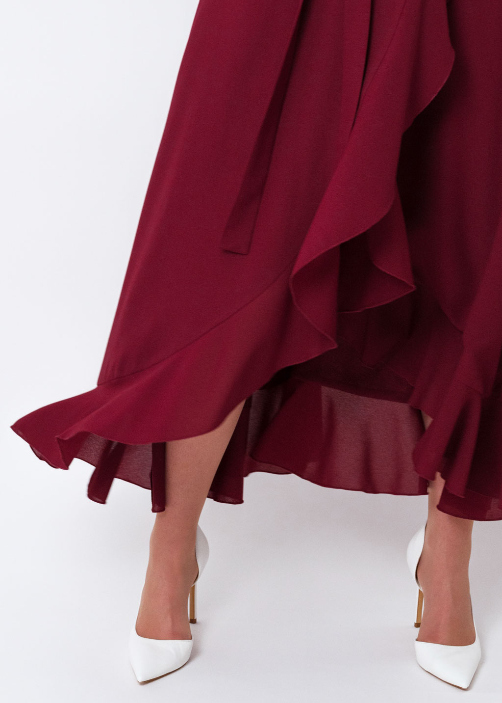 Burgundy chiffon wrap dress