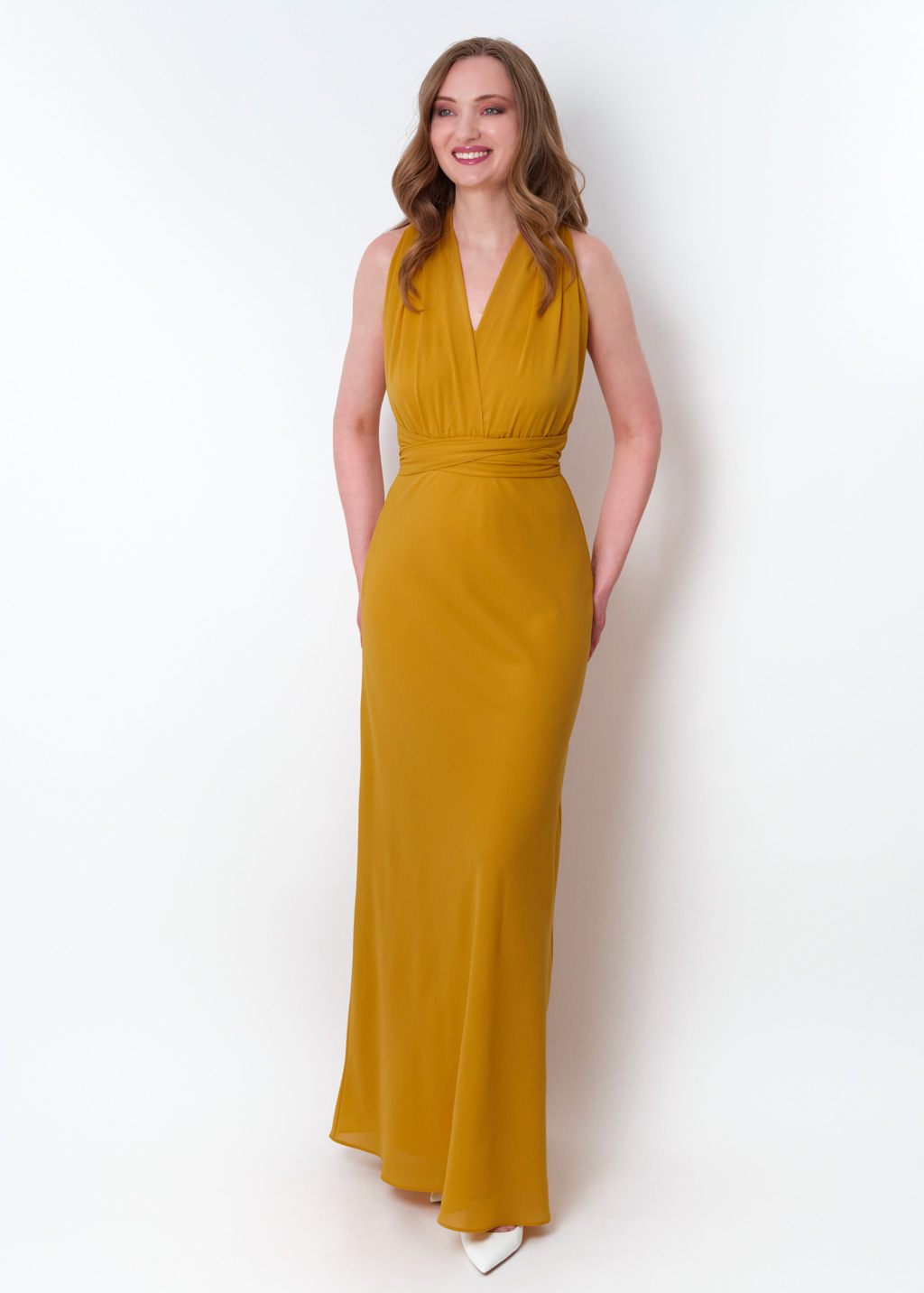 Gold chiffon infinity long dress