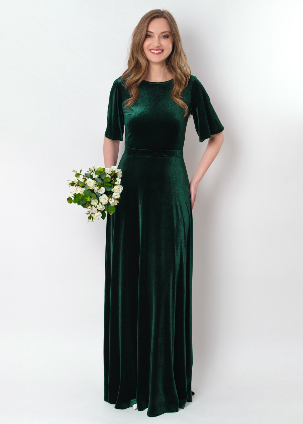 Emerald green velvet long dress