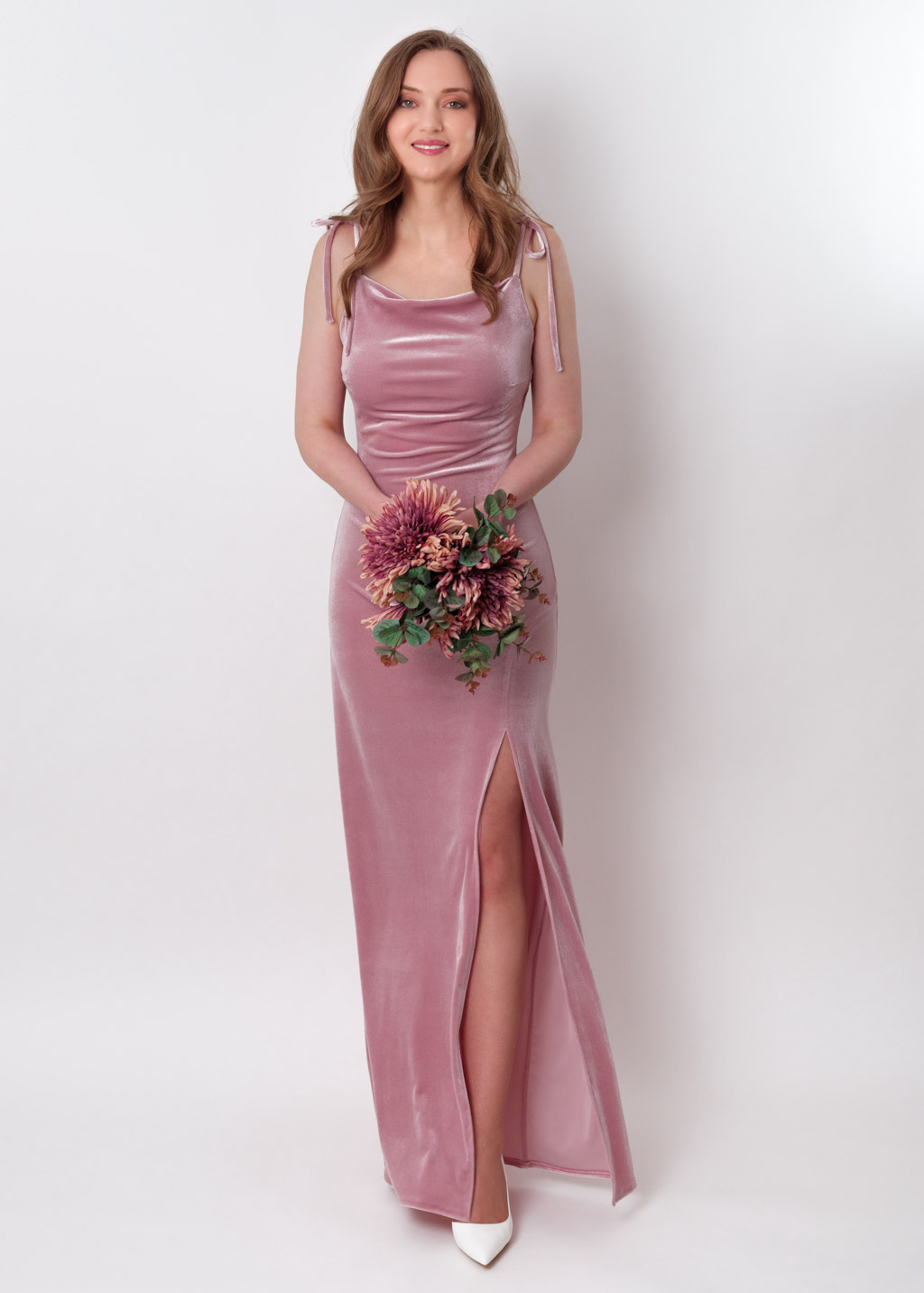 Mauve slip slit velvet bodycon long dress