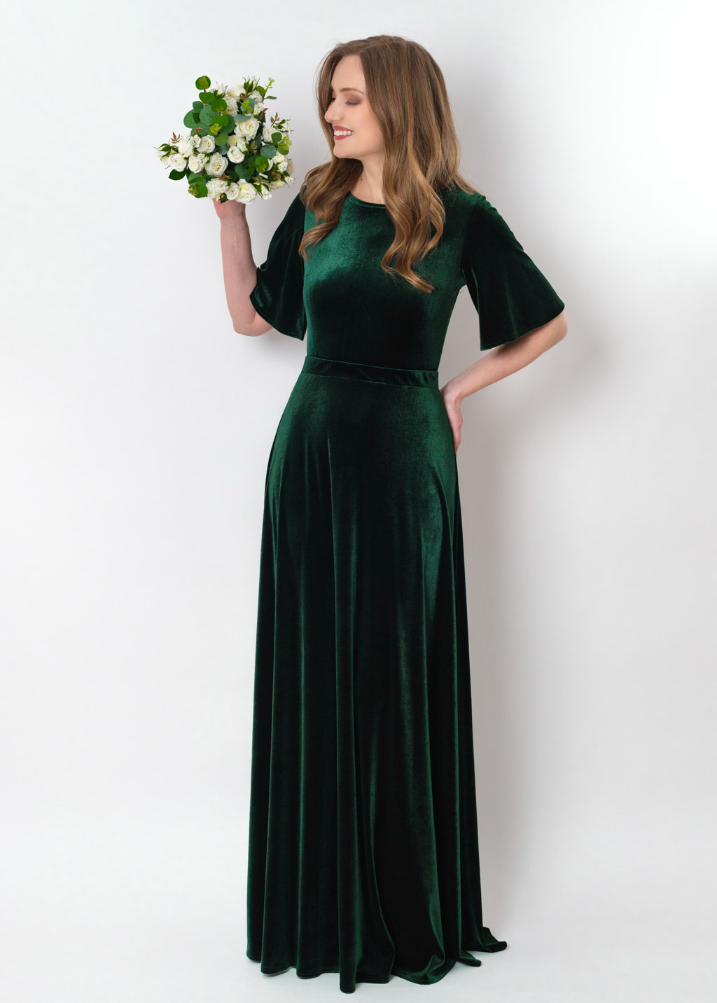 Emerald green velvet long dress