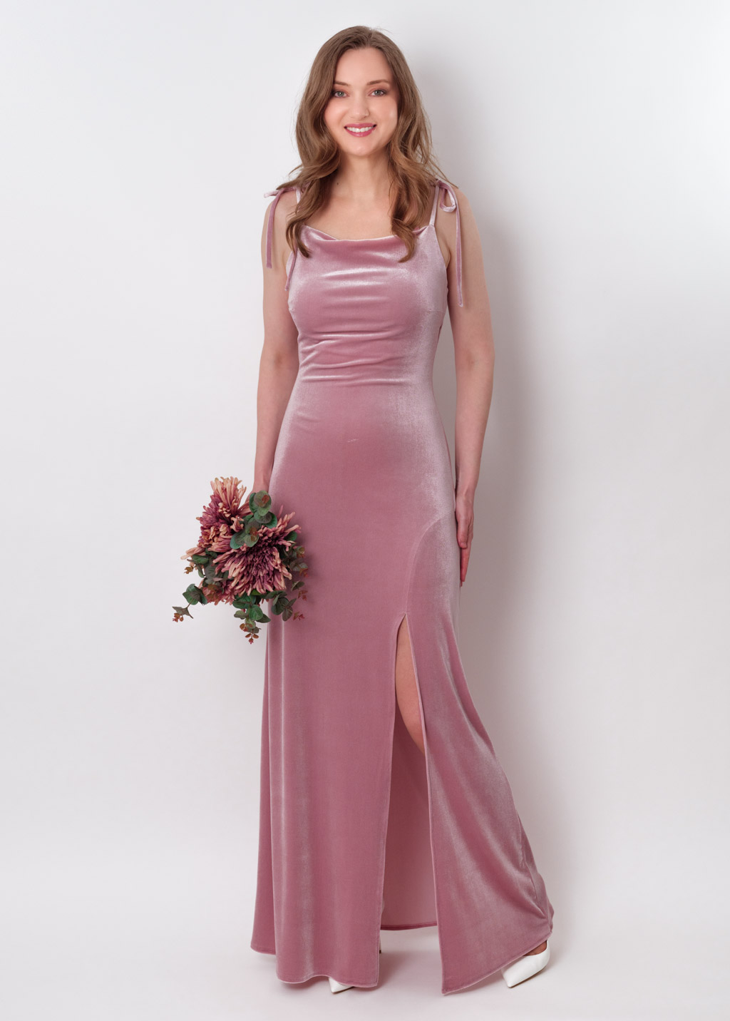 Mauve slip slit velvet bodycon long dress