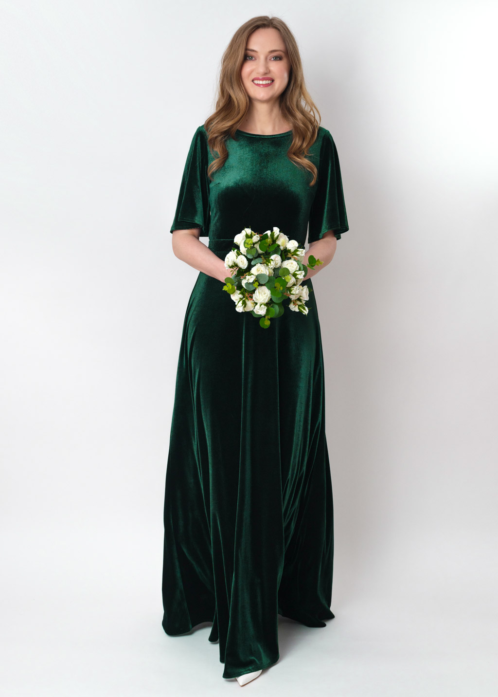 Emerald green velvet long dress