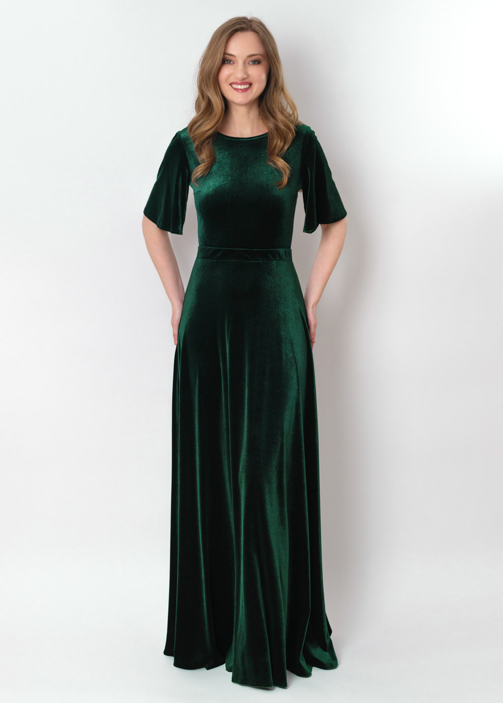 Emerald green velvet long dress