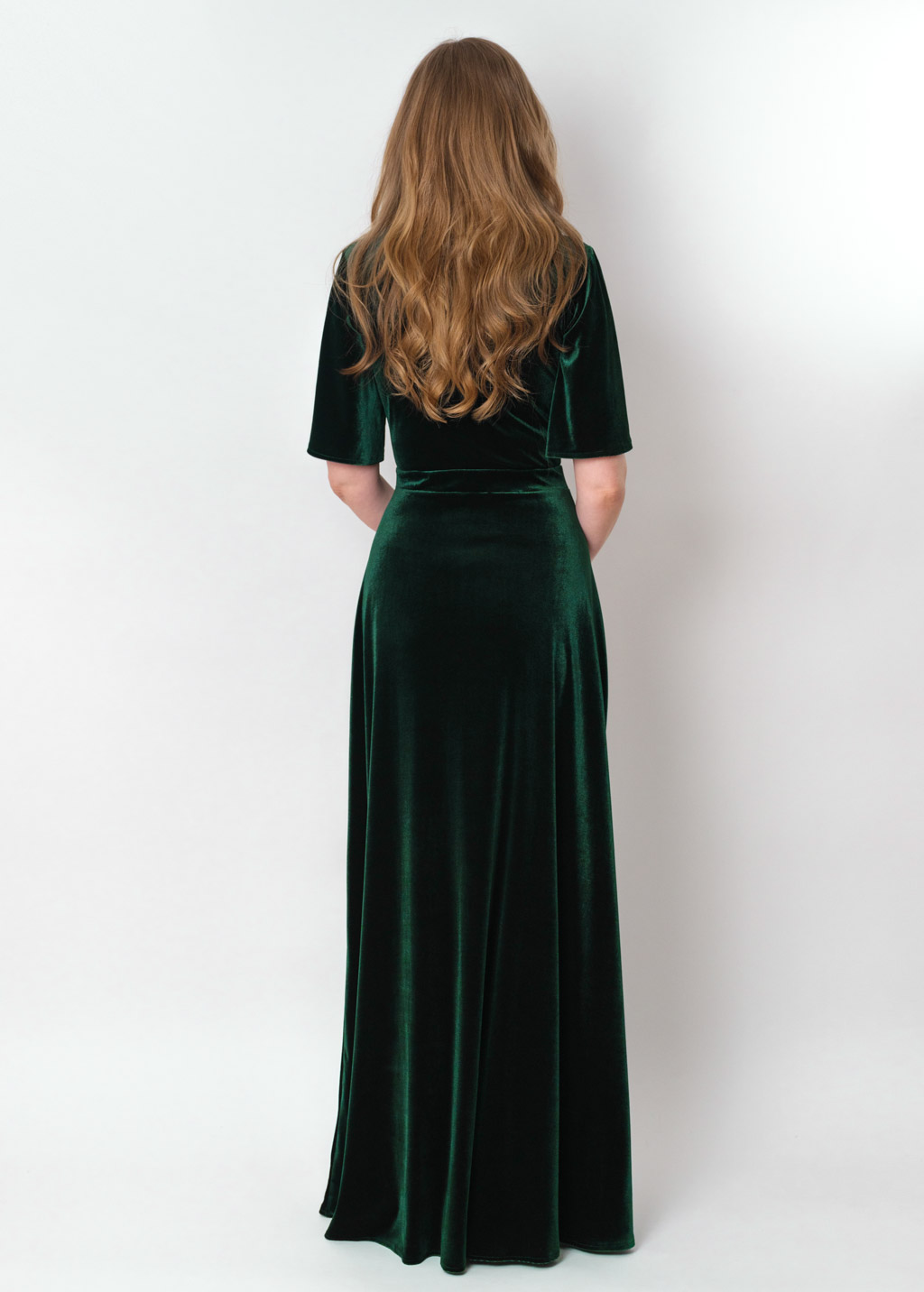 Emerald green velvet long dress