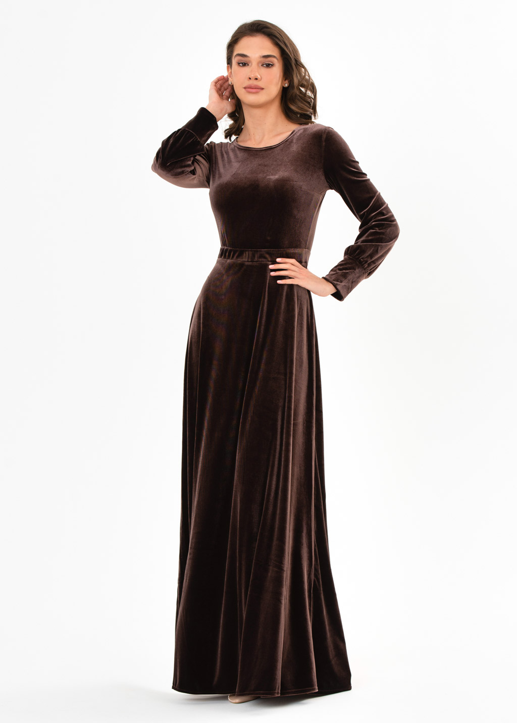Chocolate brown velvet long dress