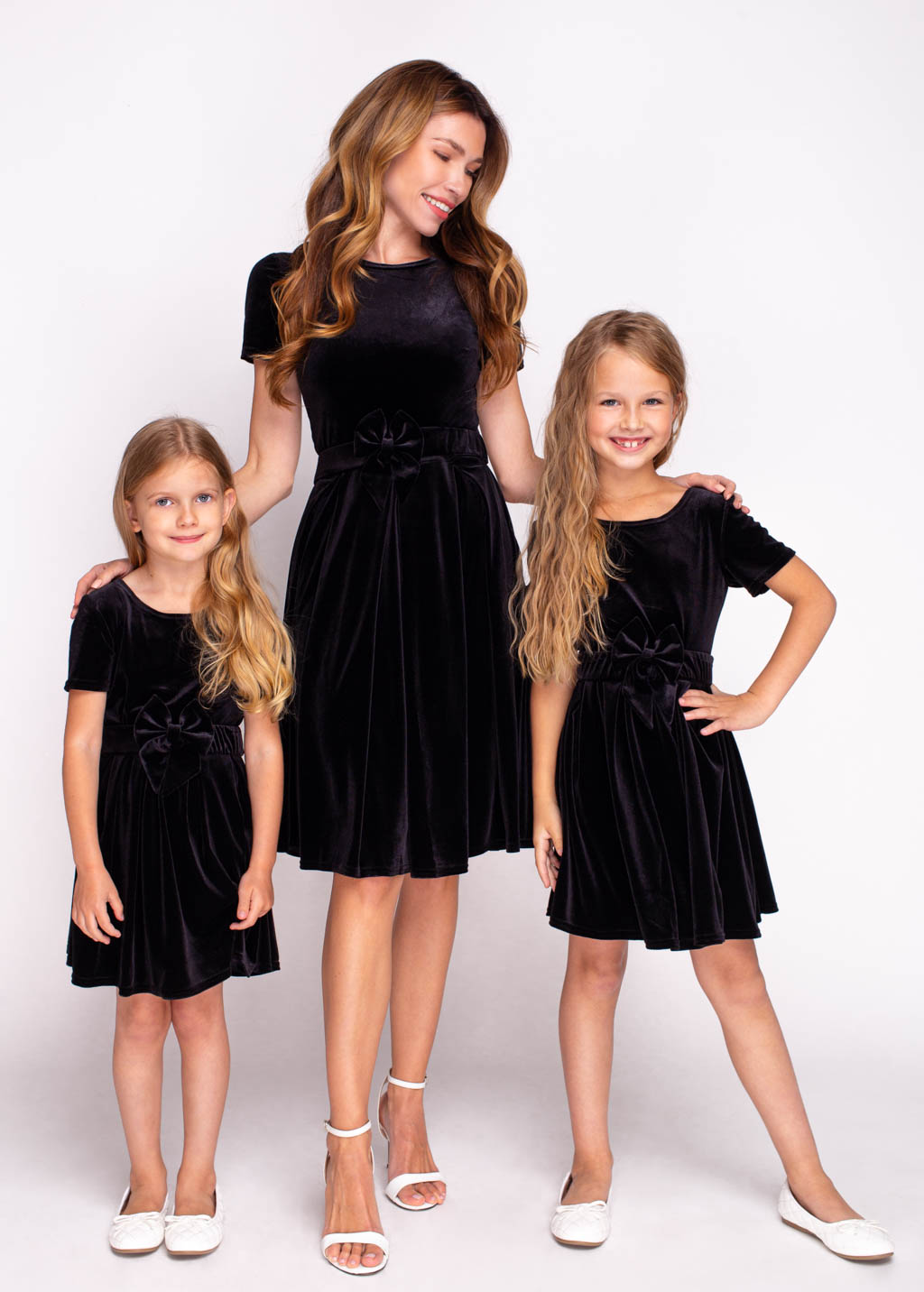 Mommy and me black velvet dresses