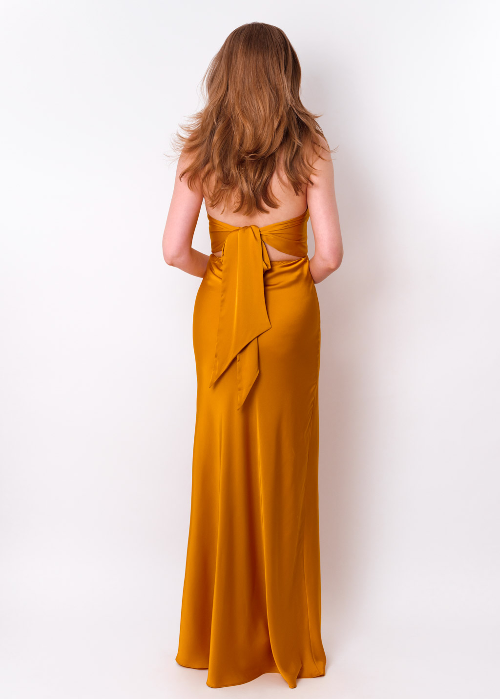 Gold silk long halter dress