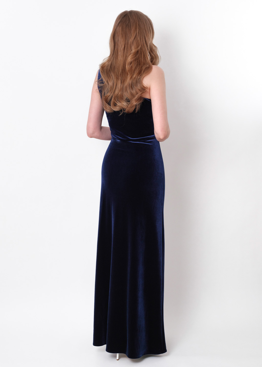 Navy blue velvet one shoulder dress