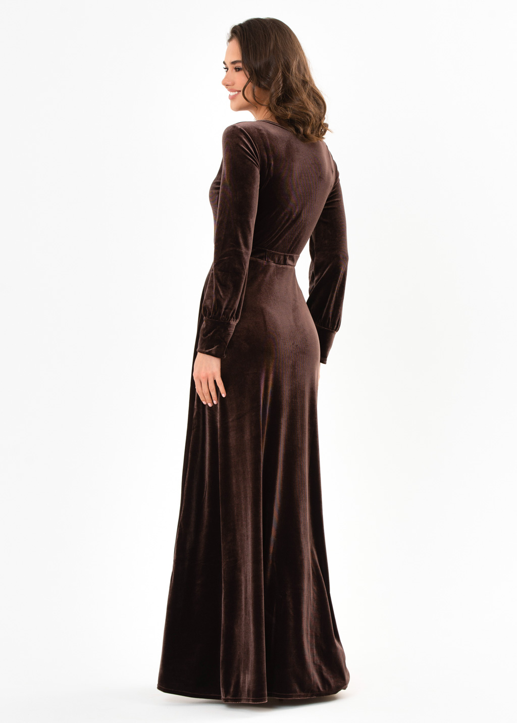 Chocolate brown velvet long dress