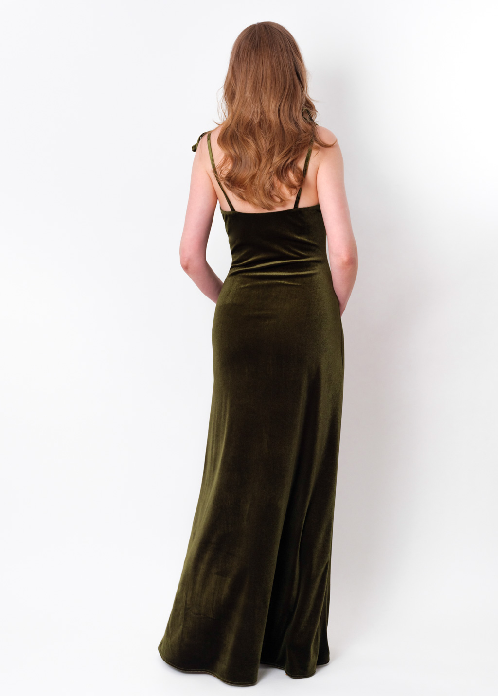 Olive green slip slit velvet bodycon long dress