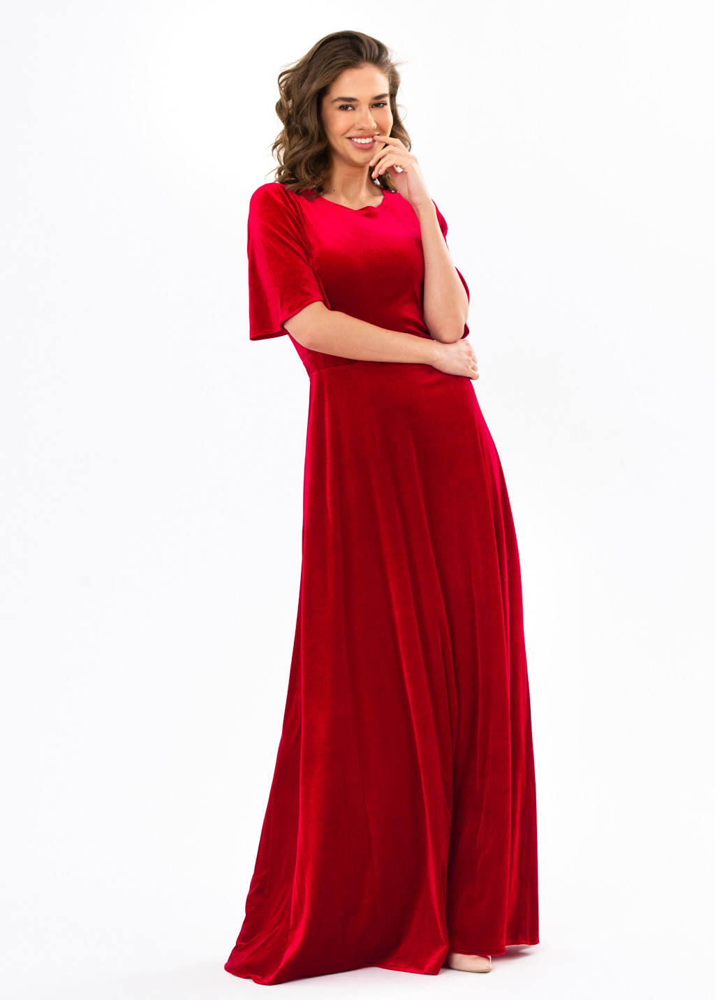 Red velvet long dress