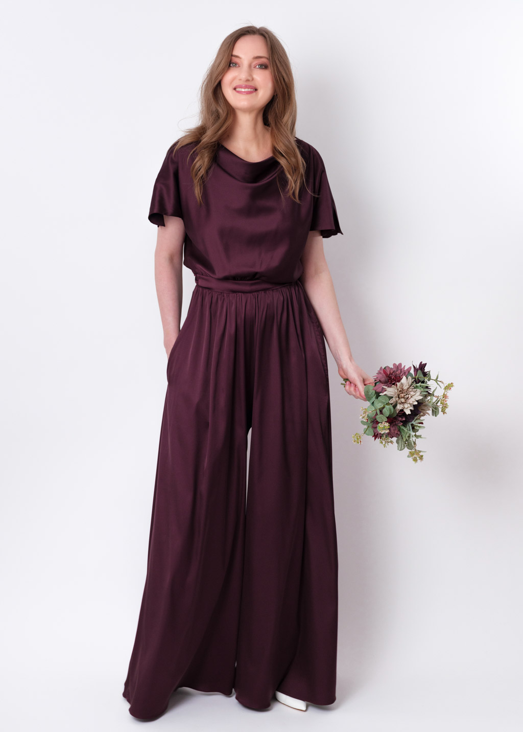 Dark burgundy silk jumpsuit