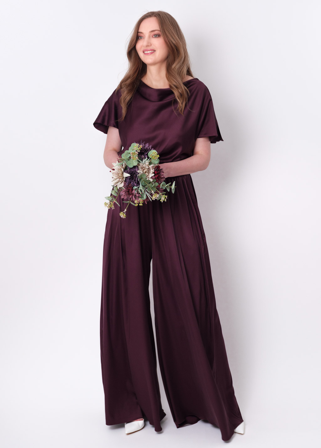 Dark burgundy silk jumpsuit