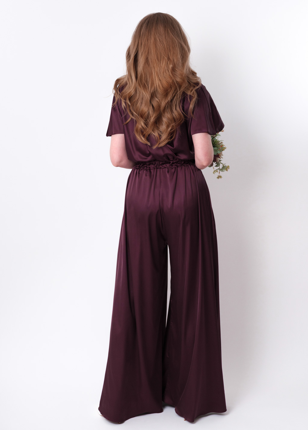 Dark burgundy silk jumpsuit