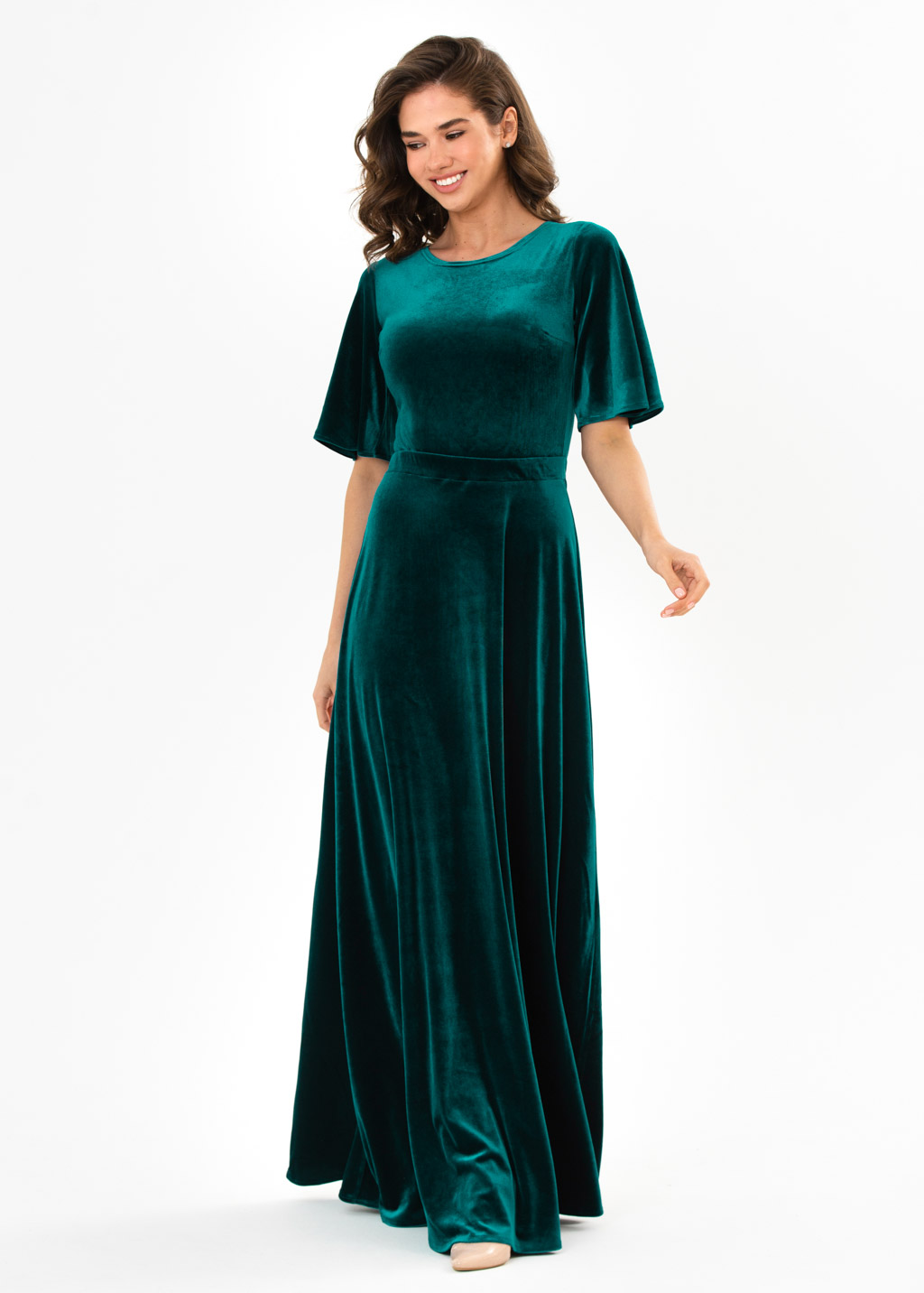 Teal green velvet long dress