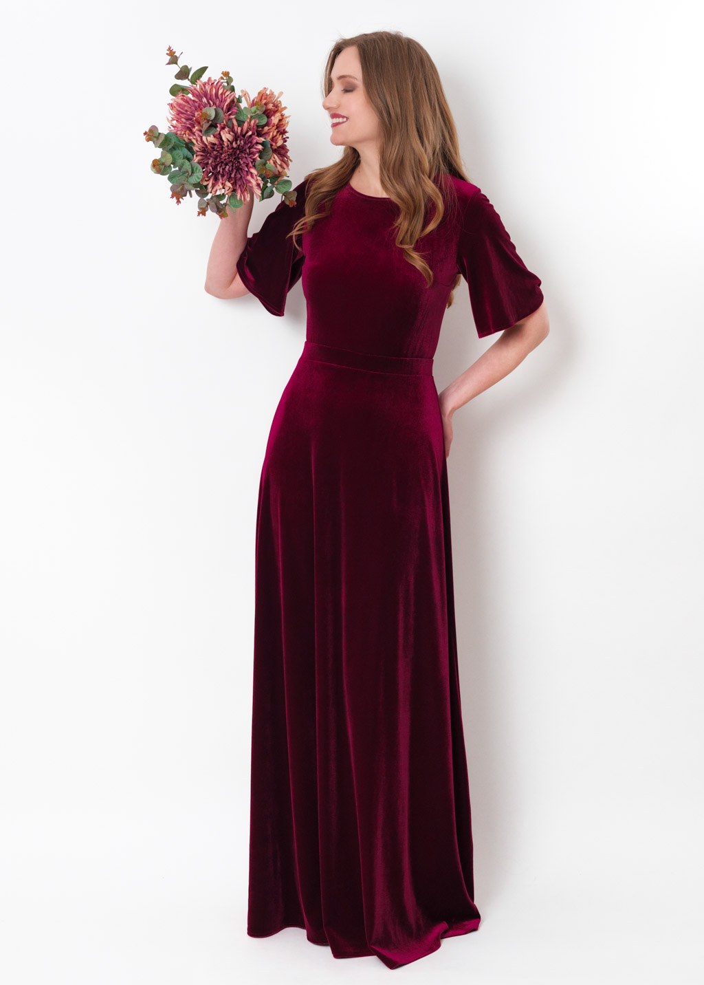 Plum burgundy velvet long dress