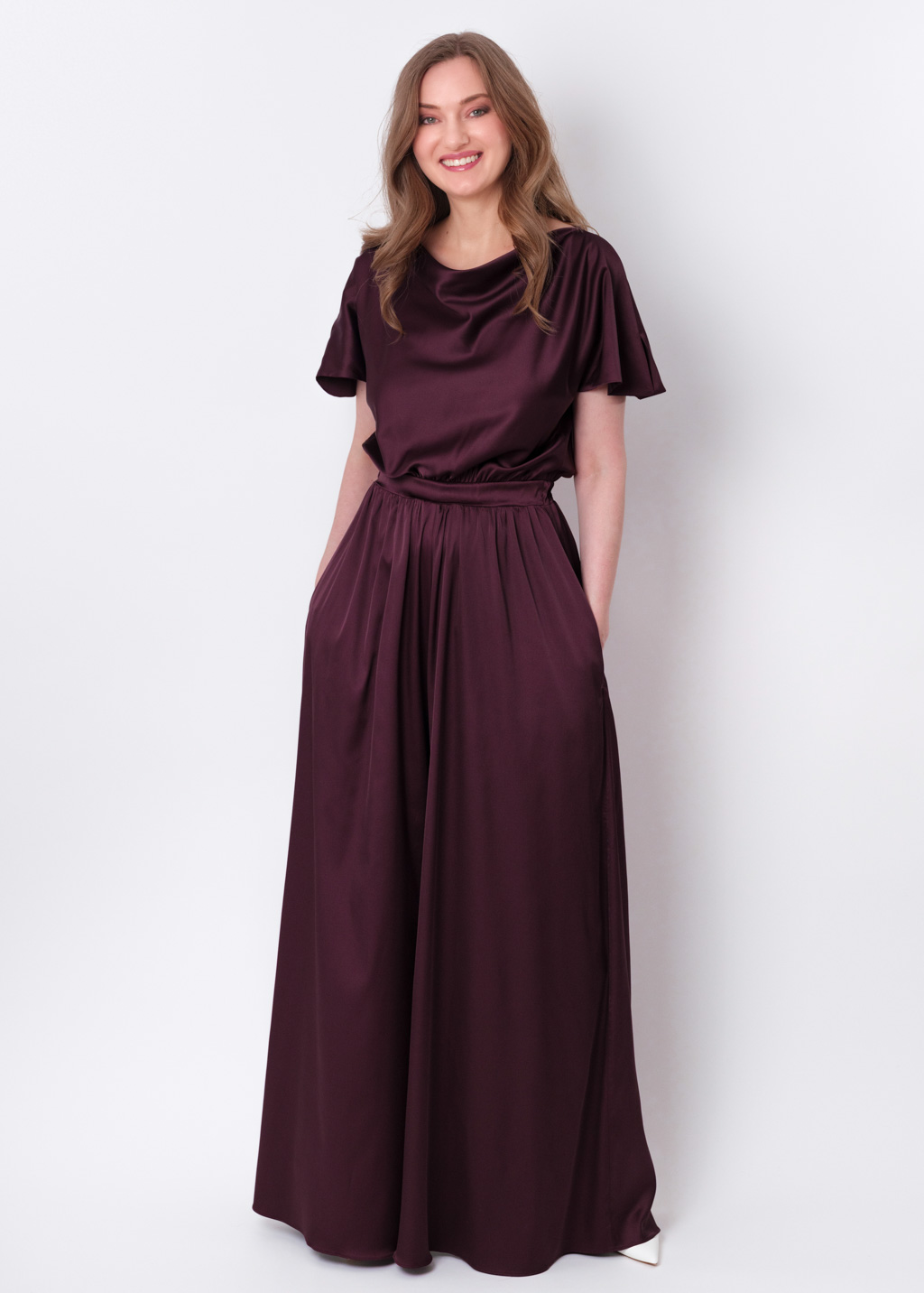 Dark burgundy silk jumpsuit