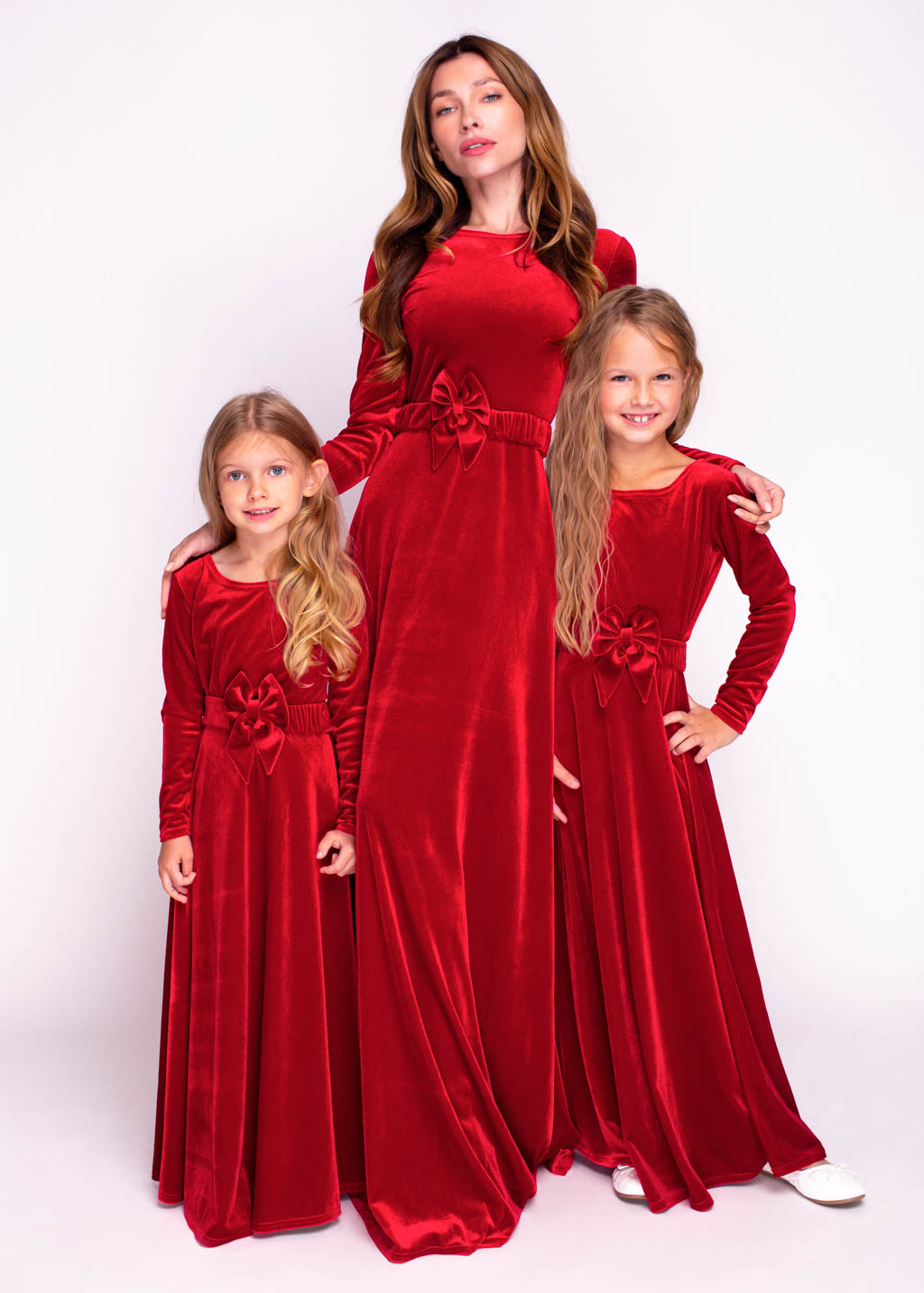 Mommy and me red long velvet dresses