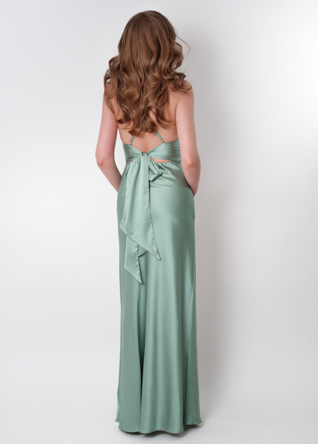 Sage green silk slip slit dress