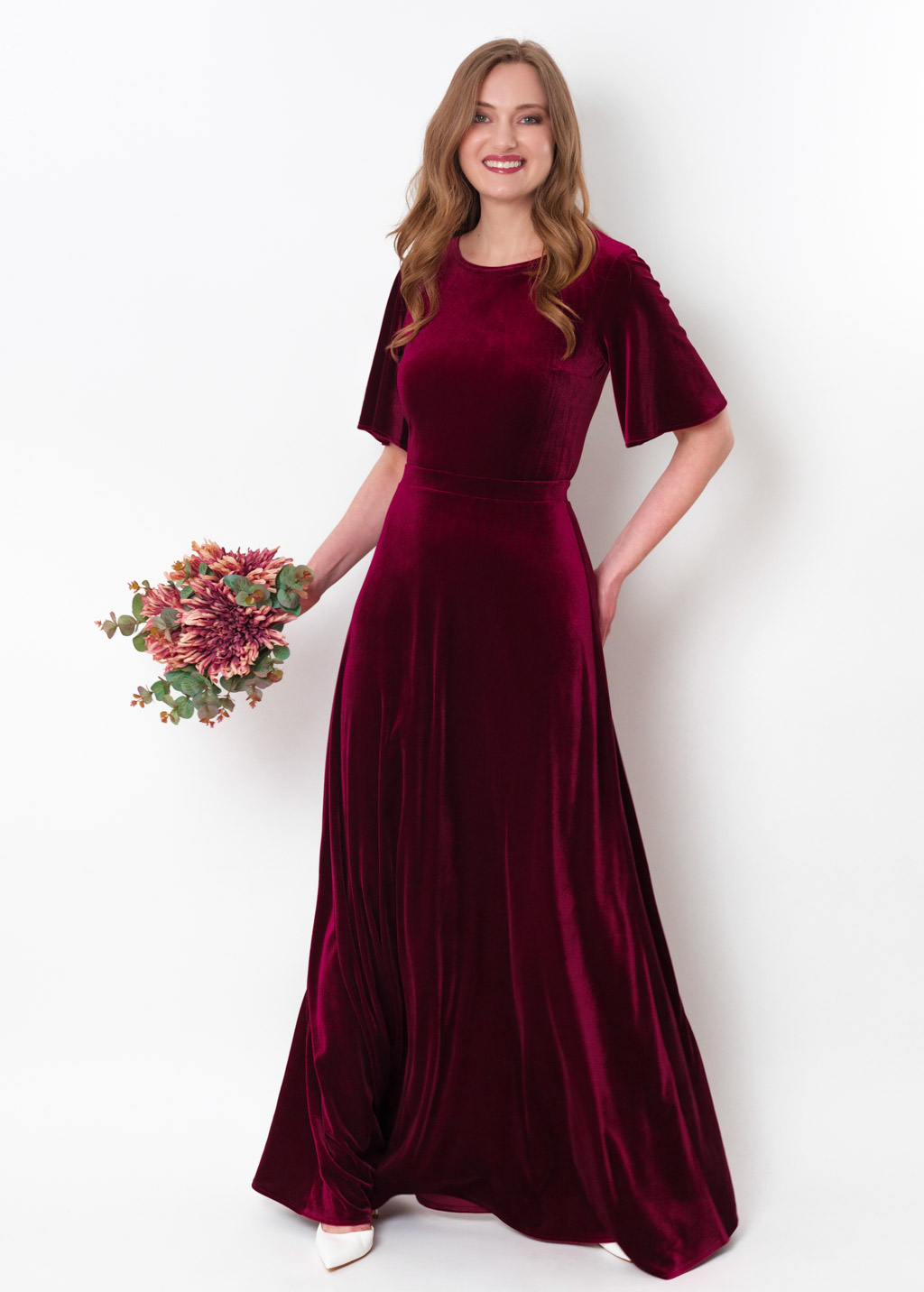 Plum burgundy velvet long dress