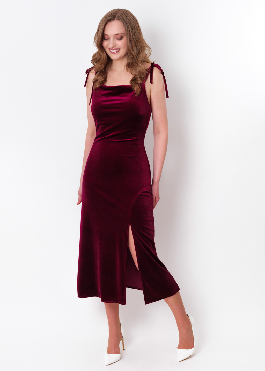 Plum burgundy slip slit velvet bodycon dress