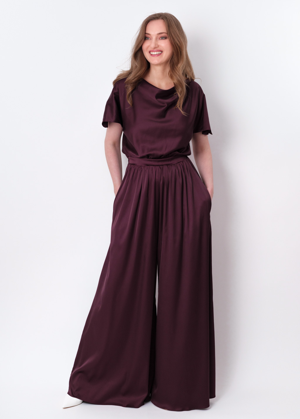 Dark burgundy silk jumpsuit