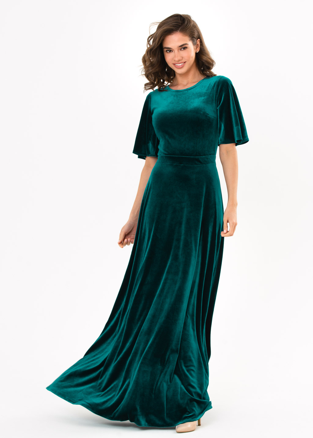Teal green velvet long dress