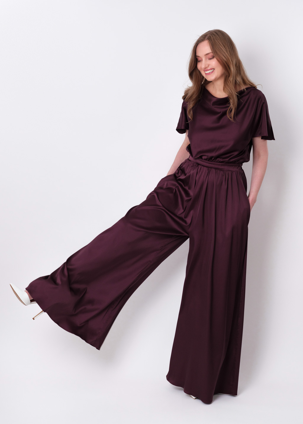 Dark burgundy silk jumpsuit