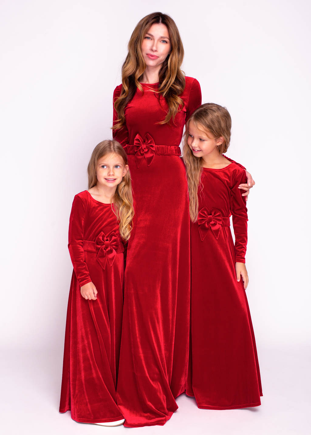 Mommy and me red long velvet dresses