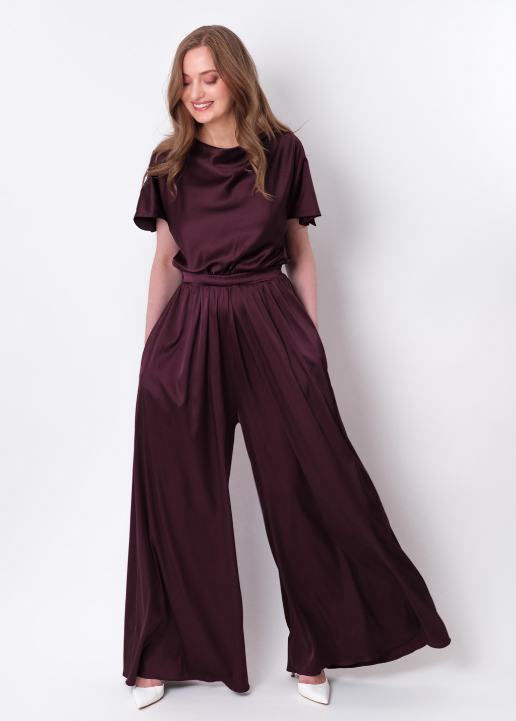 Dark burgundy silk jumpsuit