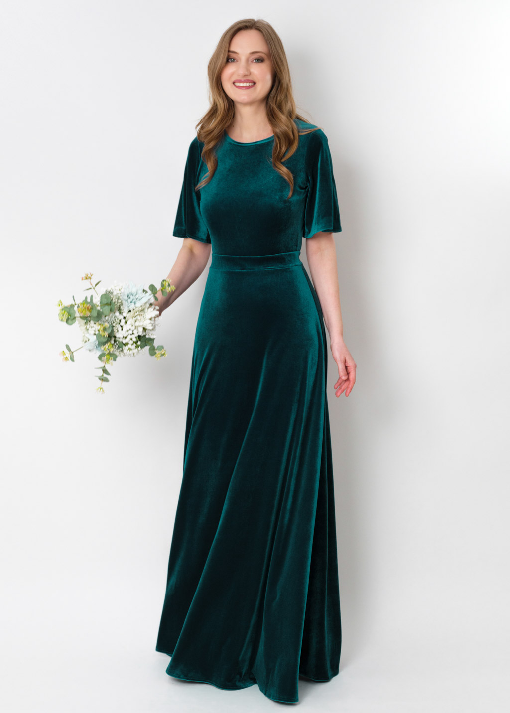 Teal green velvet long dress