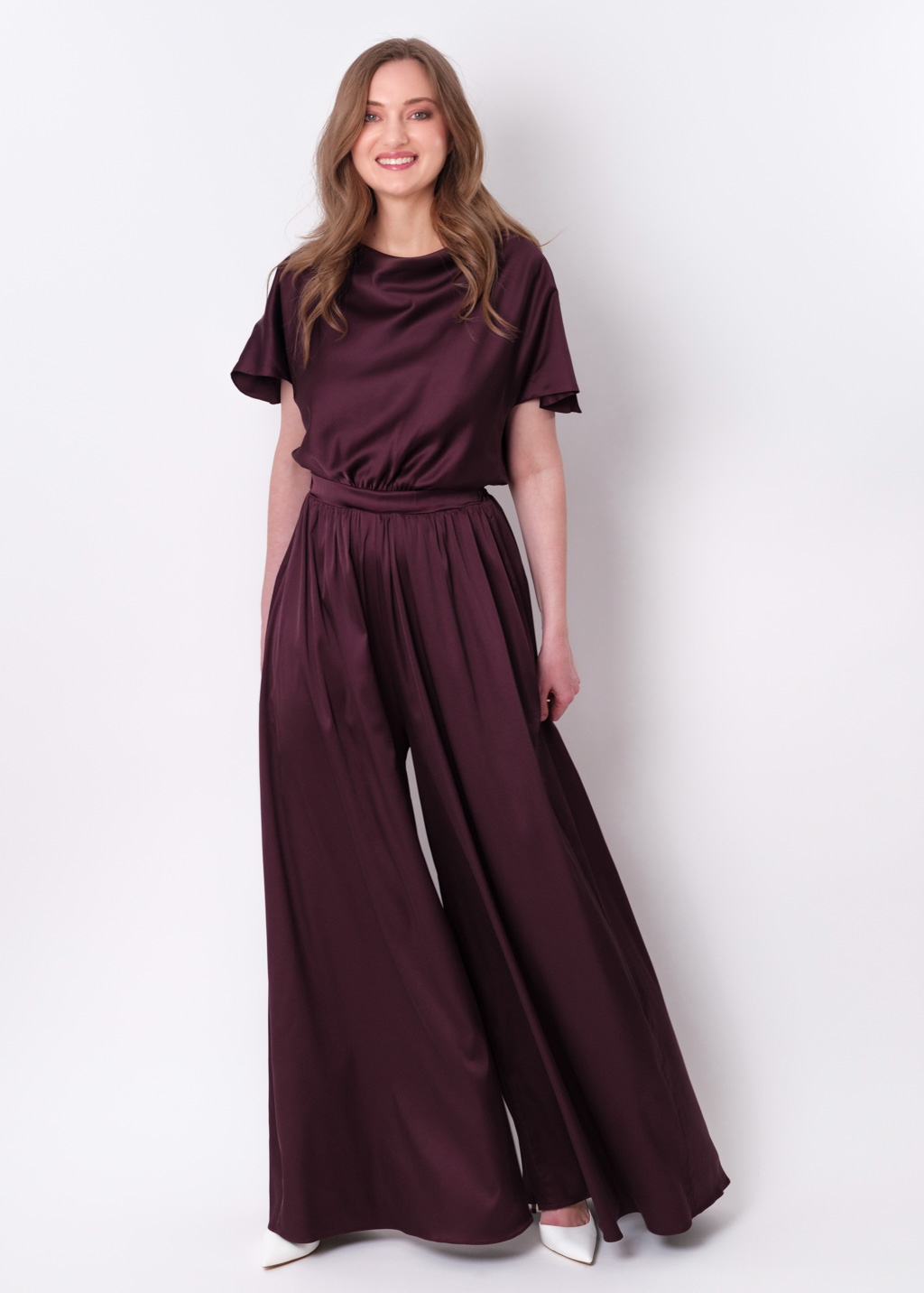 Dark burgundy silk jumpsuit