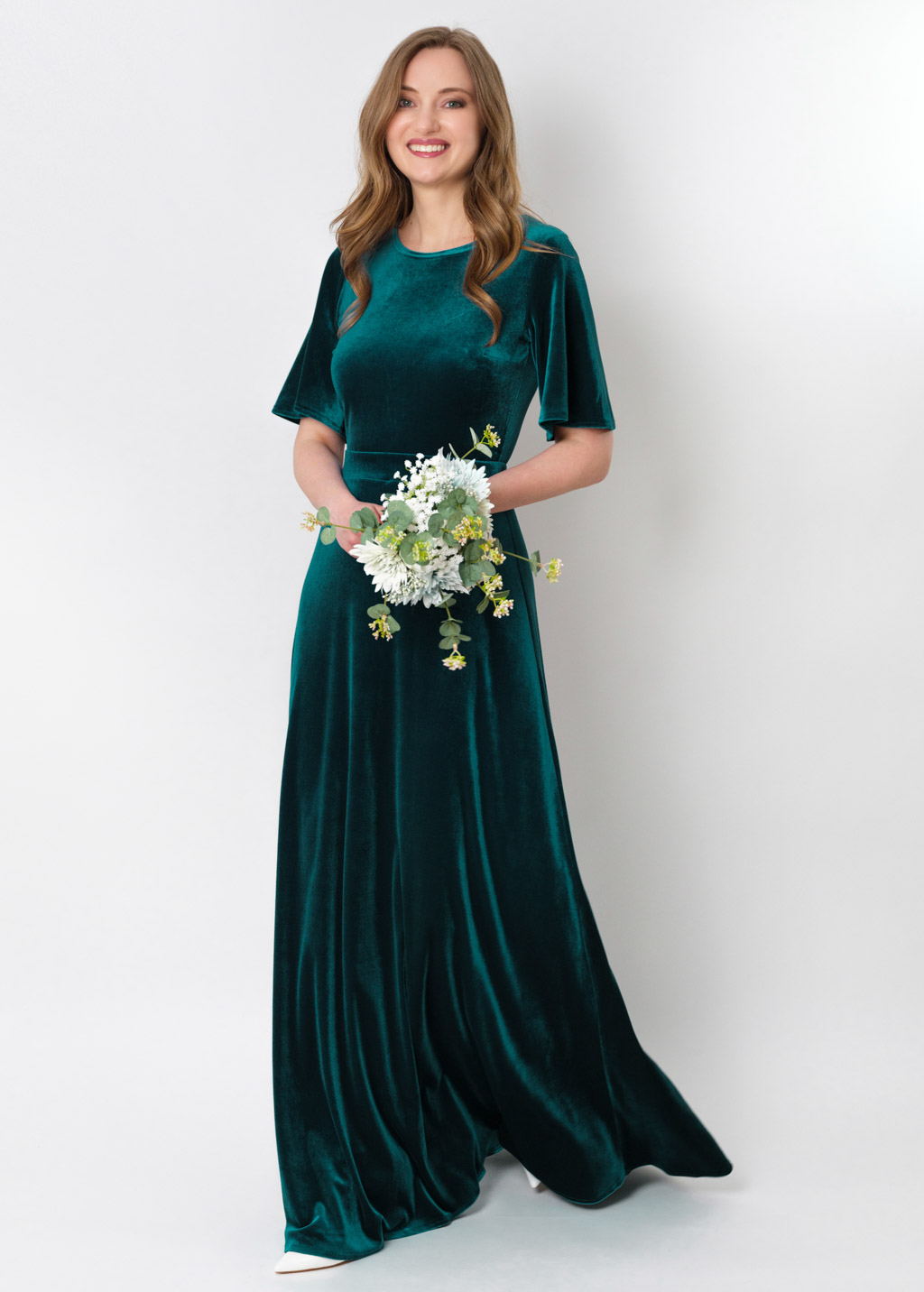 Teal green velvet long dress