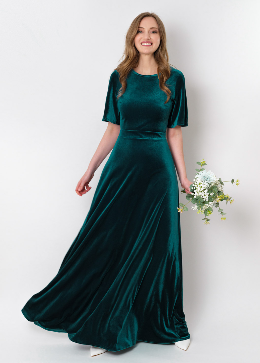 Teal green velvet long dress