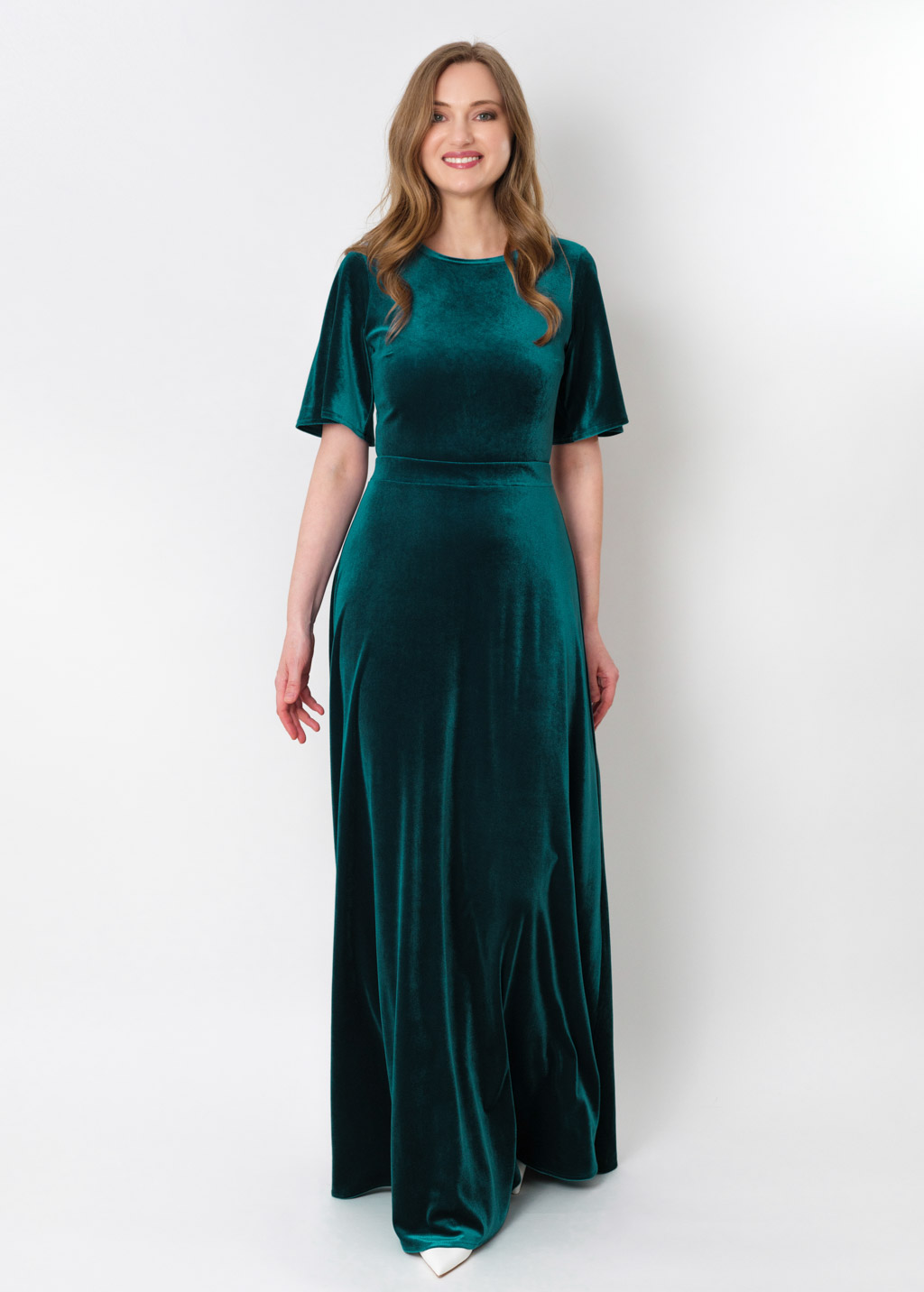 Teal green velvet long dress