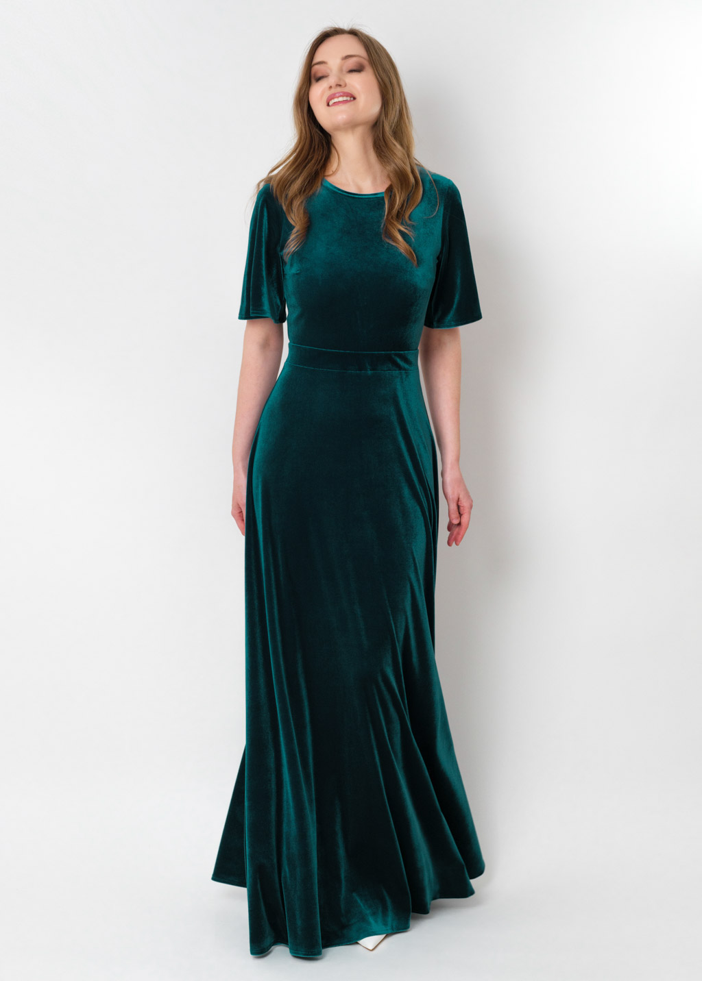 Teal green velvet long dress