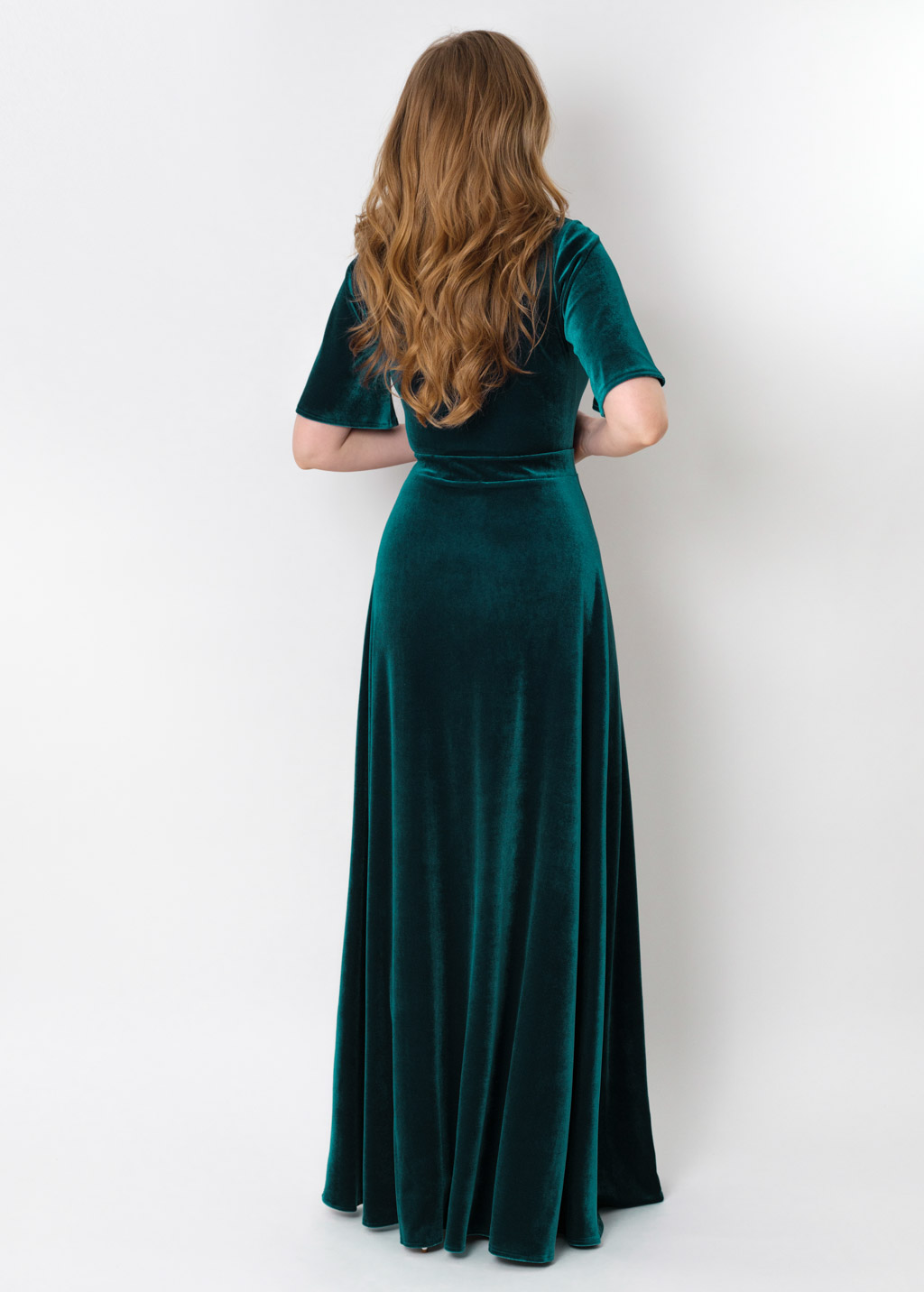 Teal green velvet long dress