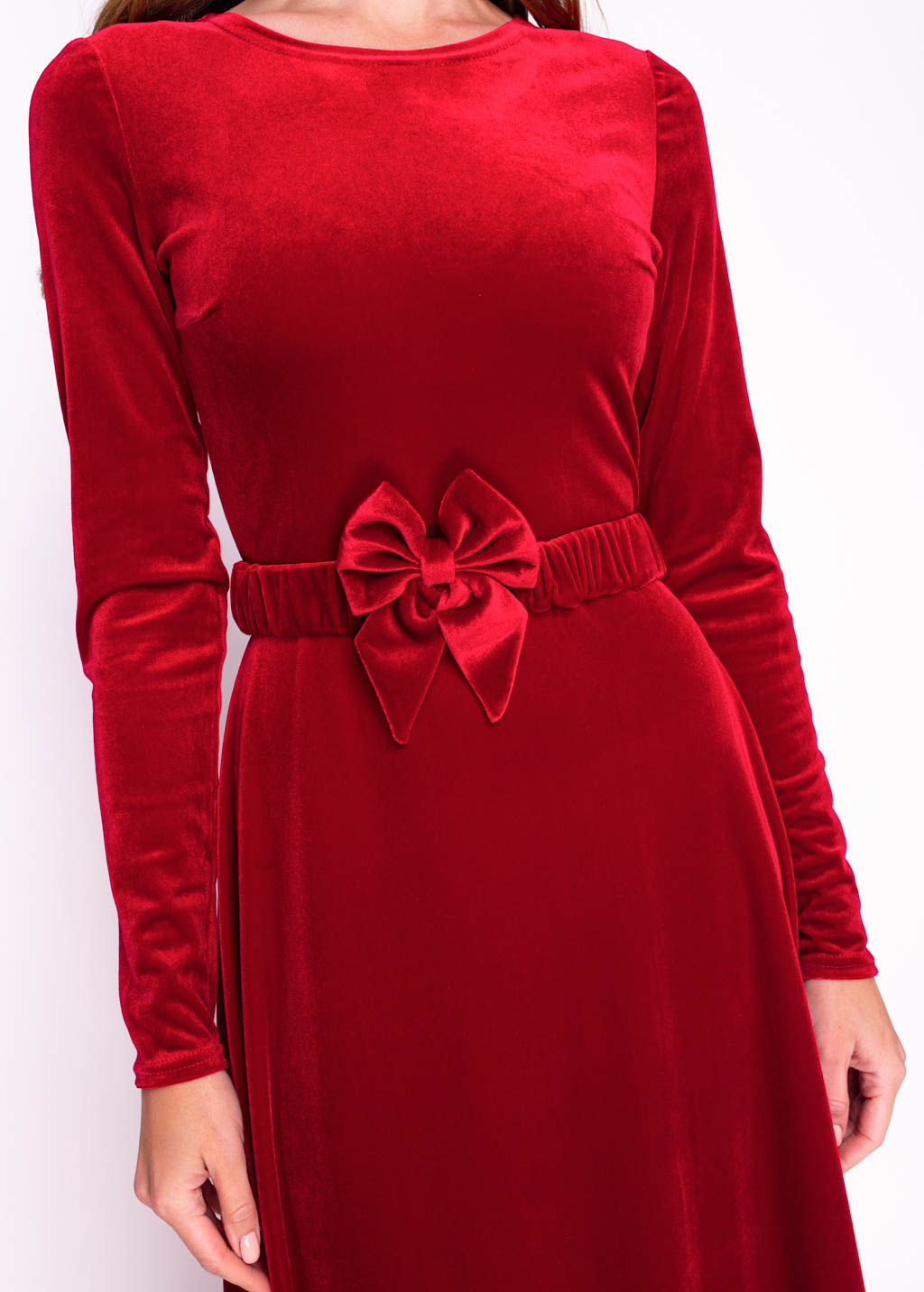 Red velvet dress with belt