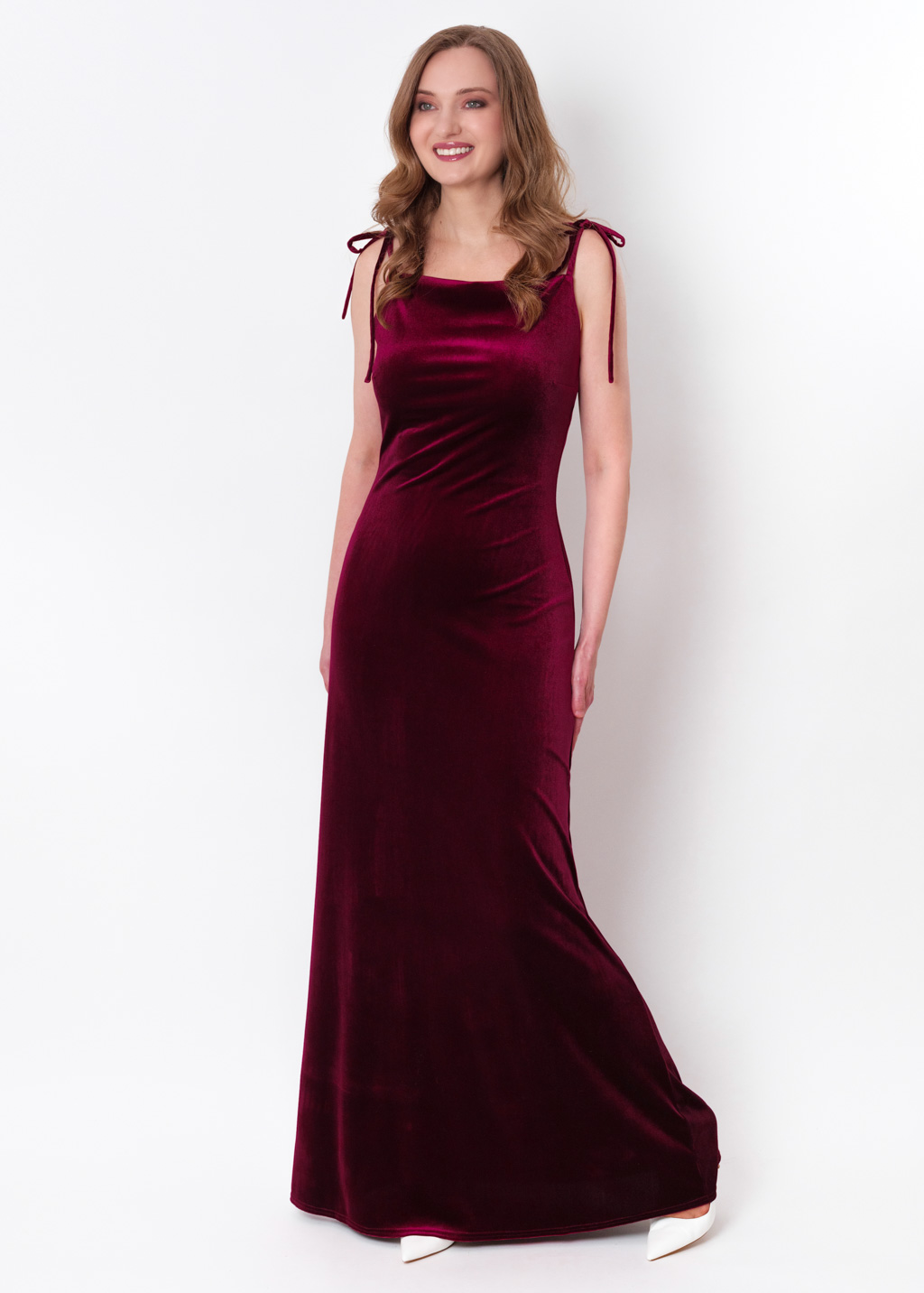 Plum burgundy slip velvet bodycon long dress