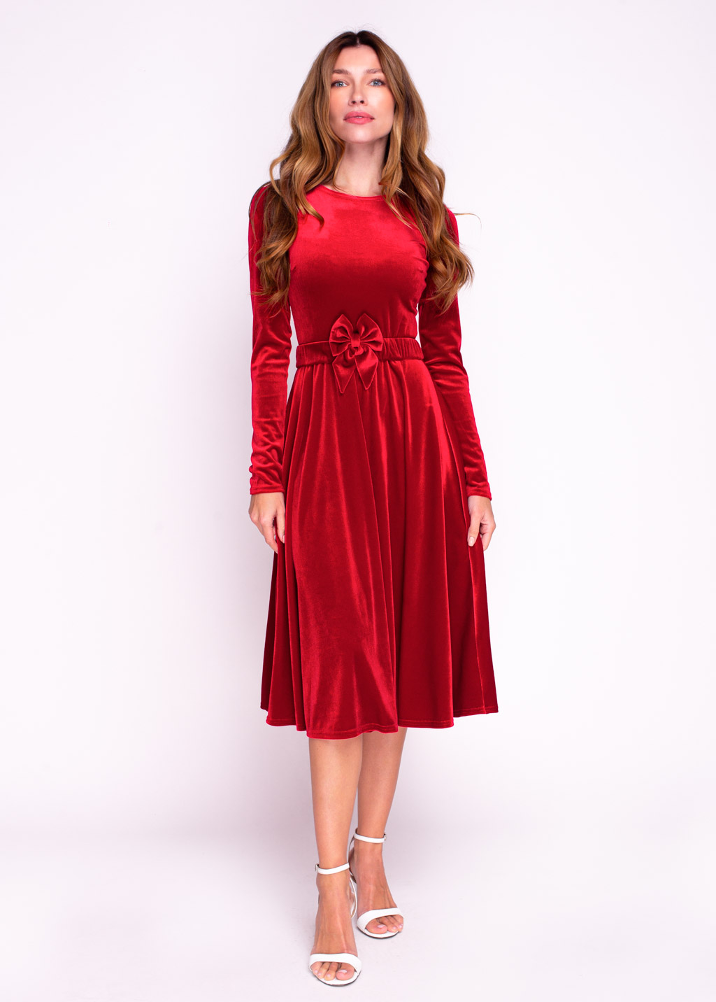 Red velvet dress with belt