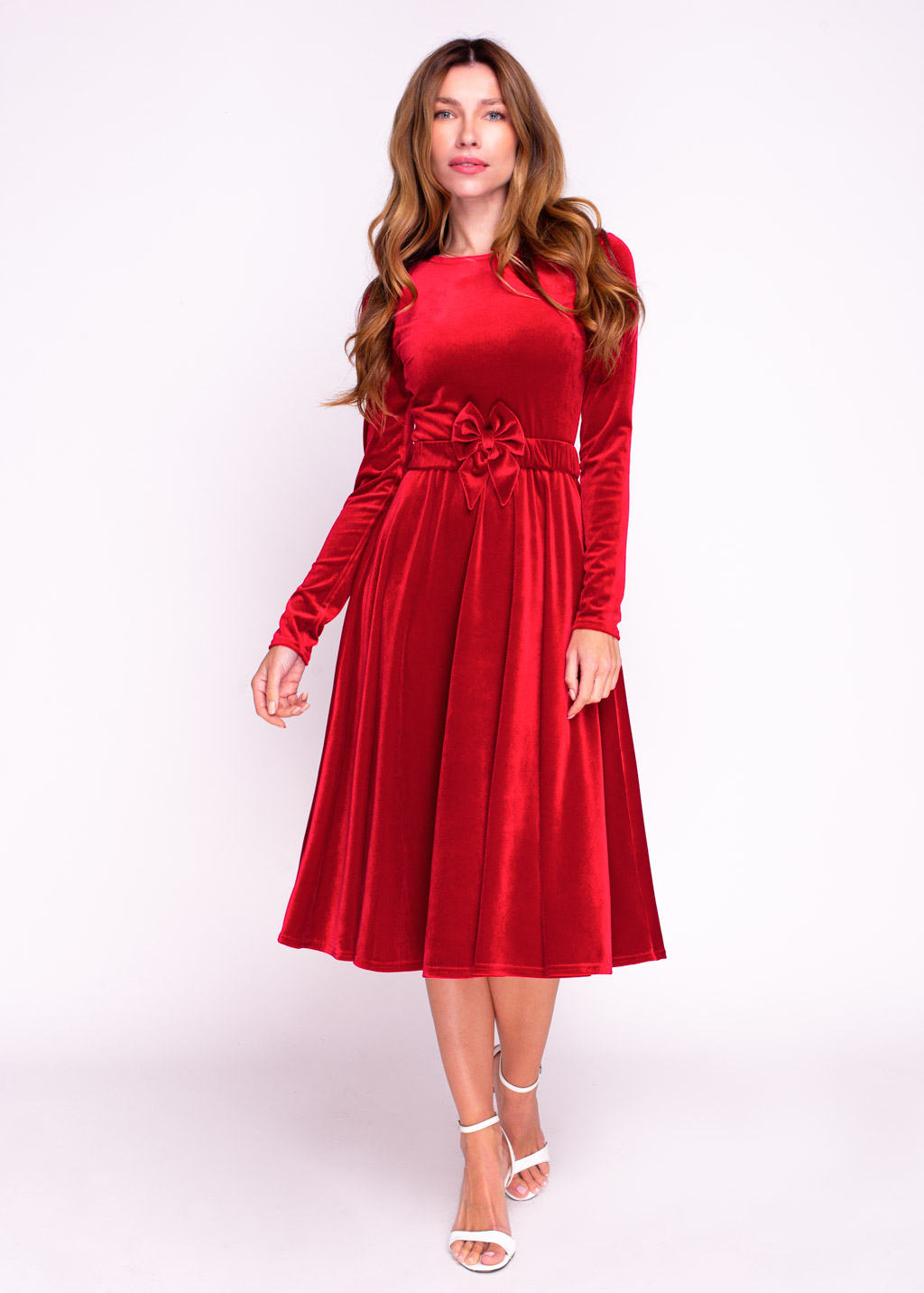 Red velvet dress with belt