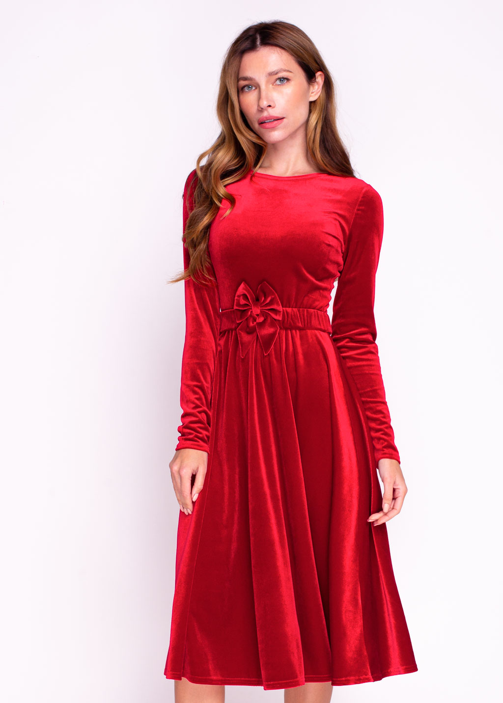 Red velvet dress with belt