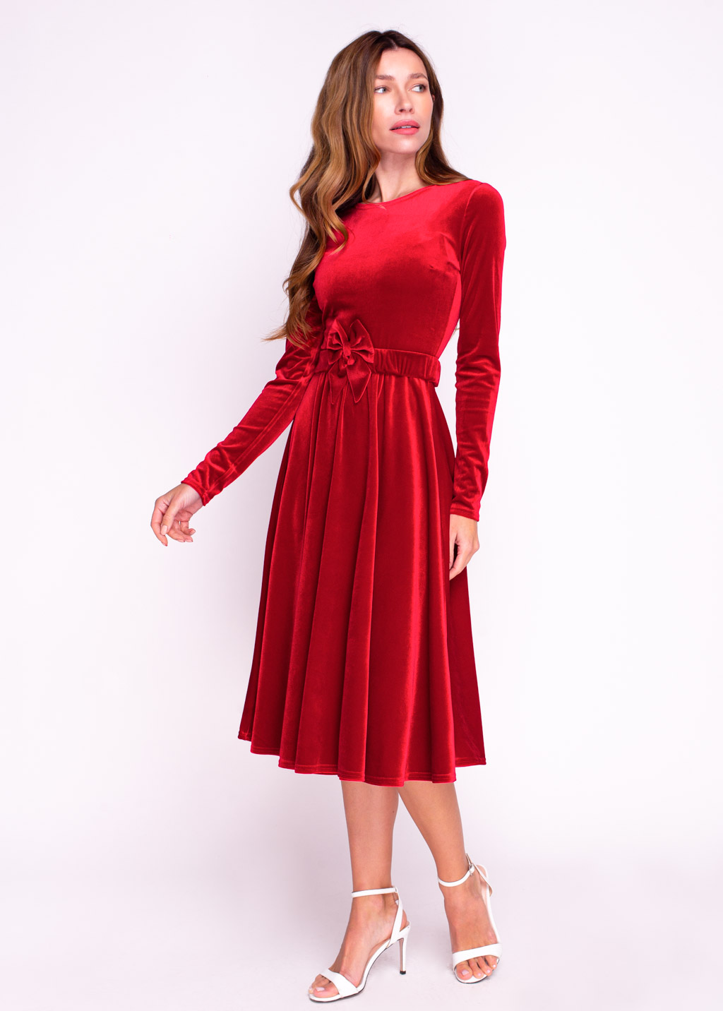 Red velvet dress with belt