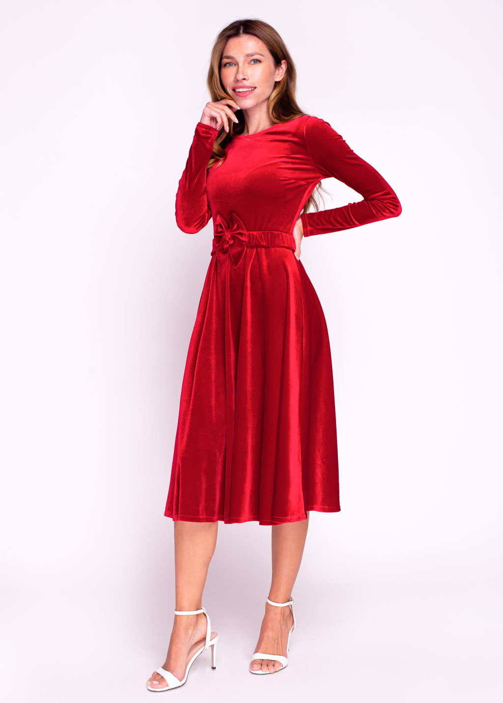 Red velvet dress with belt