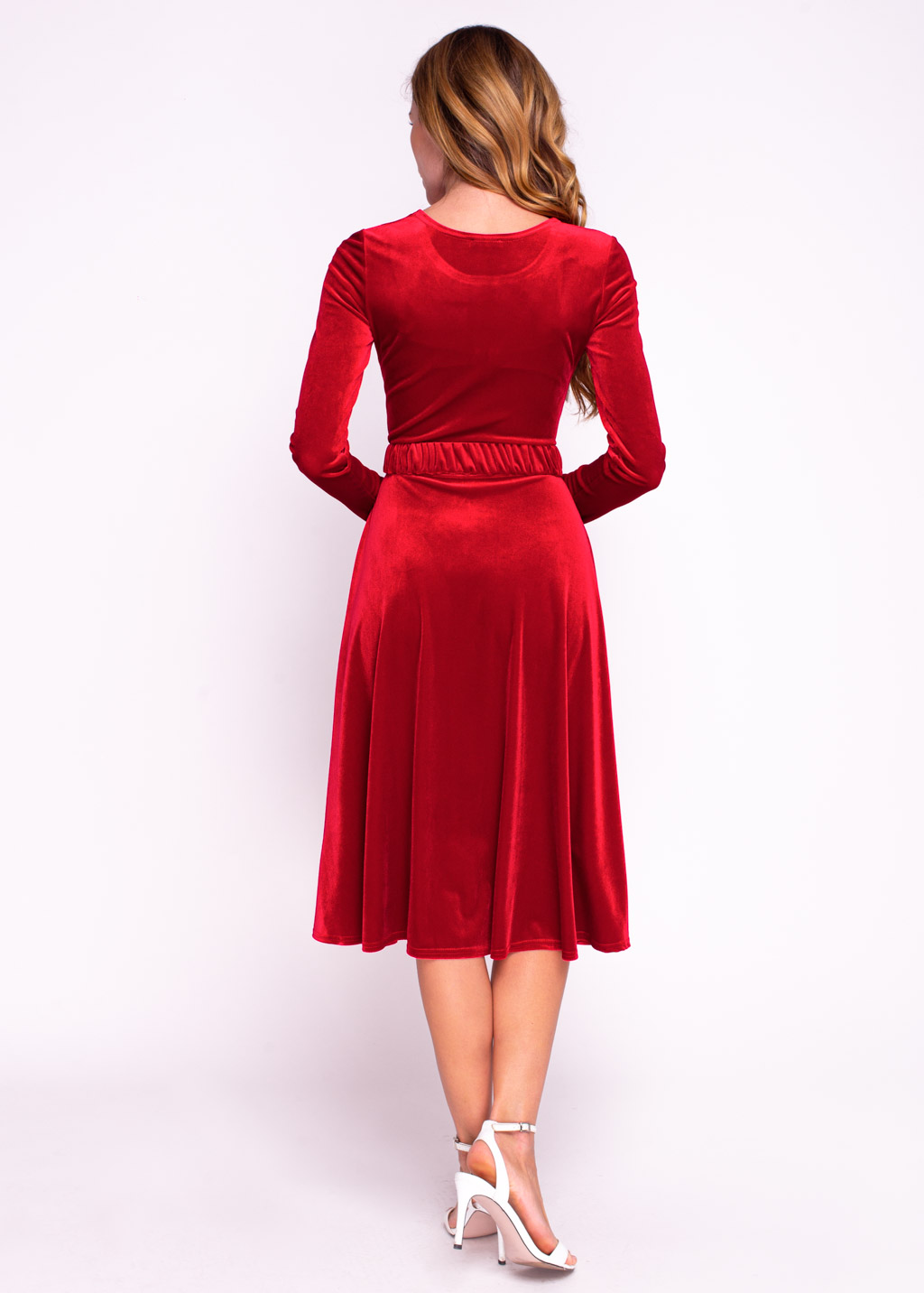 Red velvet dress with belt