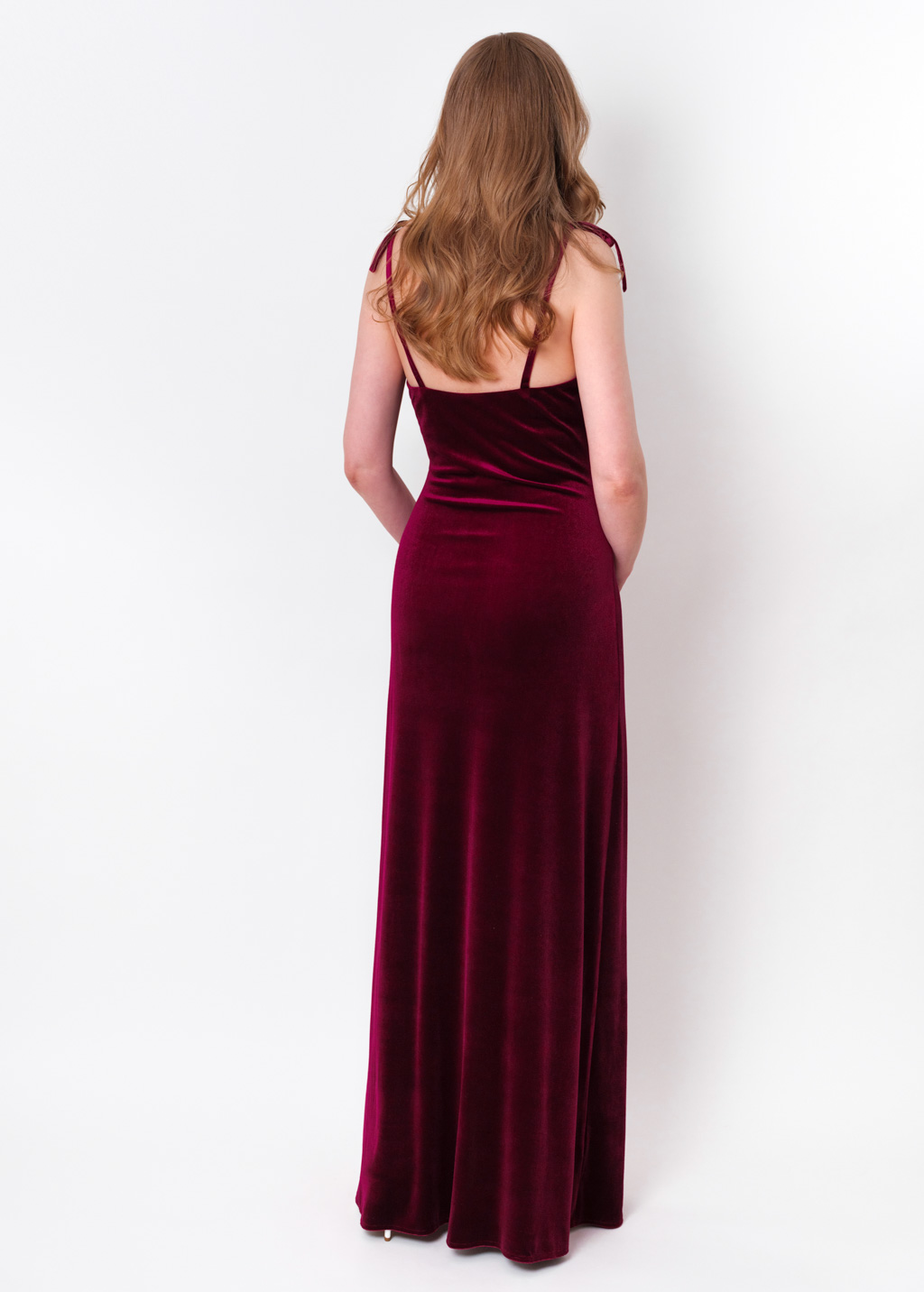Plum burgundy slip slit velvet bodycon long dress