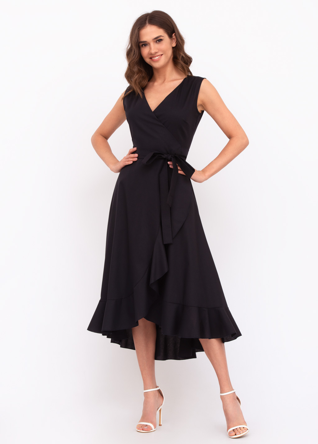 Black linen wrap dress